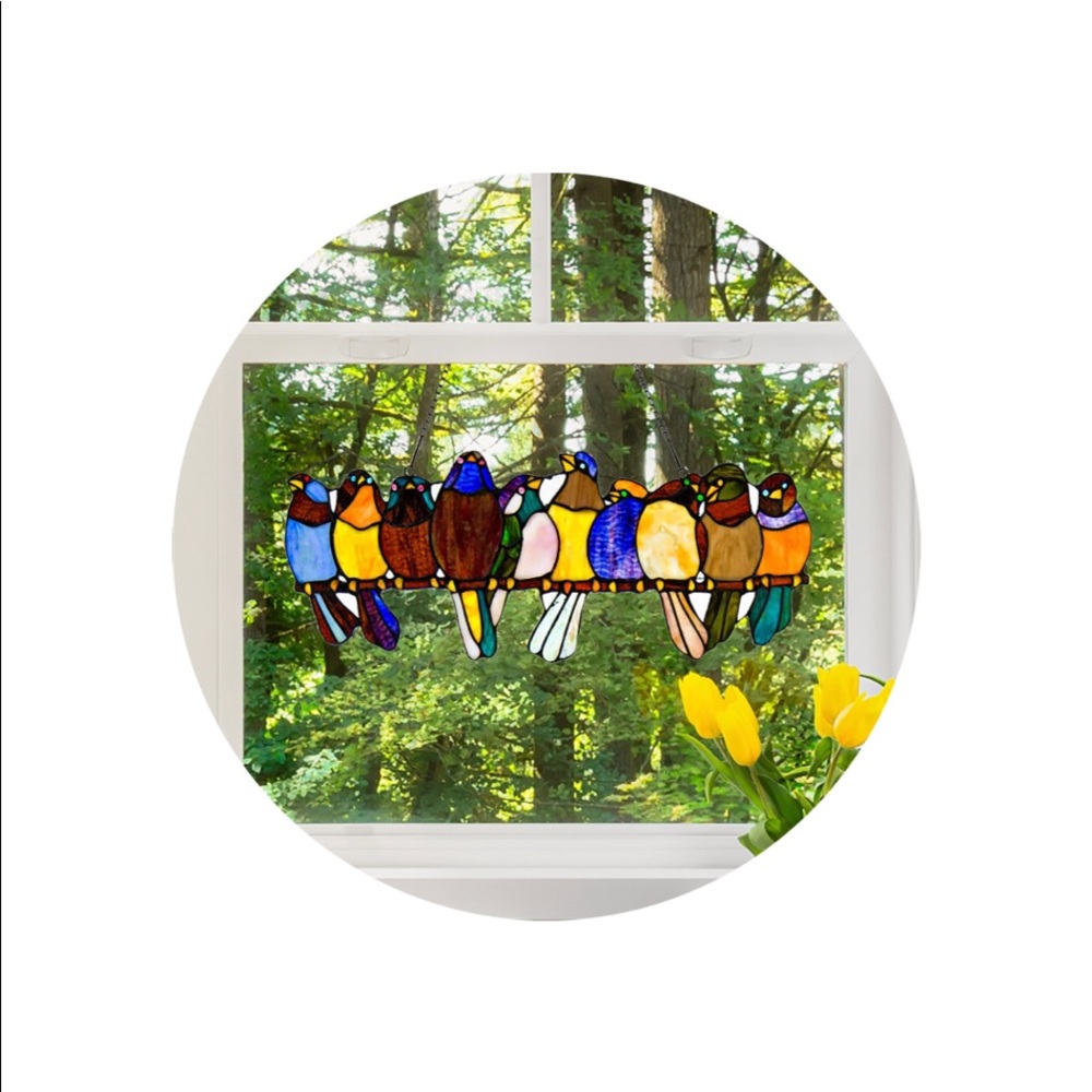 Birds on a Wire stained glass